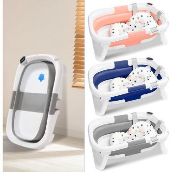 Hengda Swanew Baignoire Baby Pieghevole con Cuscino di Bagno, Termometro Integrato e Funzione Evolutiva – Grigio
