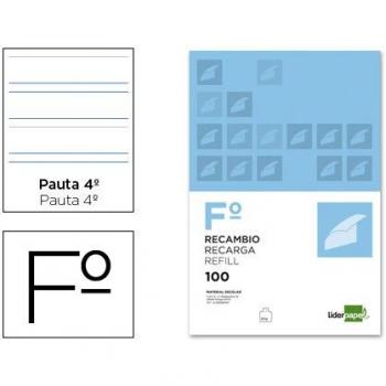 Recarga Fólio 100 folhas Liderpapel 4TF-09, 2 linhas, pauta larga, 4 furos com margem