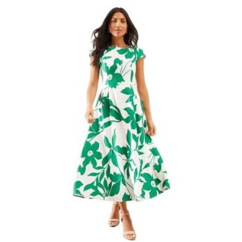 Midaxi Floral Ottoman Fit & Flare Dress in Green – Size 18 (Wallis)