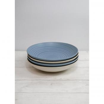 Set of 4 Blue and Cream Pasta Bowls in Gift Box, Lead-Free Glazed Stoneware