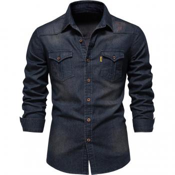 Camisa Solid Blue Jeans para Hombres