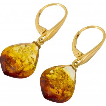 Firetti Ohrringe Damen – 925‑Silber, goldfarben mit Bernstein‑Tropfen