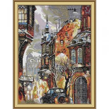 City in Snow Cross Stitch Embroidery Kit