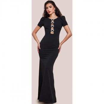 Heart Brooch Diamante Scuba Maxi Dress
