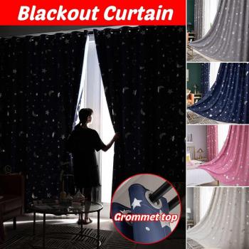 Shiny Silver Star Moon Window Curtains for Child's Room