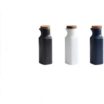 Pot à Condiments en Céramique avec Couvercle en Bambou
