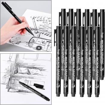 Feinliniermarker Set mit 6/9/12 Stiften, pigmentbasierte wasserfeste Tinte für Skizzieren