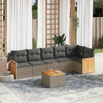 VidaXL Garten-Sofagarnitur 7-tlg. mit Kissen Grau Poly Rattan
