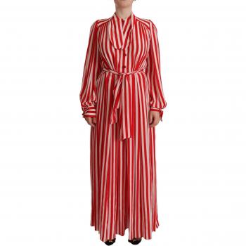 Dolce & Gabbana White Red Silk A-Line Shift Gown Dress