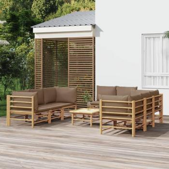 Mobilier de jardin 9 pcs avec coussins taupe en bambou