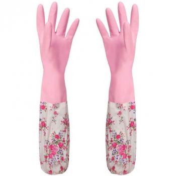 Gants chauds pour le ménage et la vaisselle, longs et antidérapants en caoutchouc fleuri