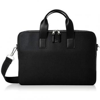Lacoste Black Leather 39cm Briefcase with Laptop Section