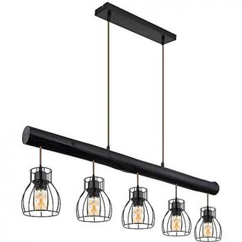 Luminaires bois & métal – suspension à 5 abat‑jour “Vintage”