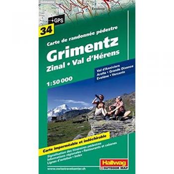 Wanderkarte Grimentz, Zinal, Val d'Anniviers 1:50 000, Bl. 34, wasser