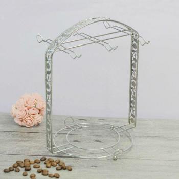 Soporte de Tazas de Café Vitrocerámica con Rack en Plata para 6 Tazas