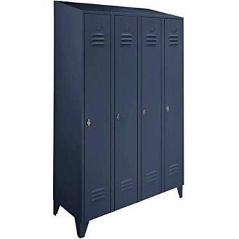 Stahlschrank schrägdach, Wolf, 4 Abteile, blaugrau RAL 7031