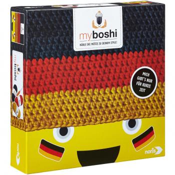 Myboshi DIY Häkel-Set für Trendmützen in Schwarz-Rot-Gold, Modell Ikoma/Iwate