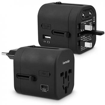 ReiseStecker KwMobile: 4‑Port USB, 3 A Typ‑C, 150 Länder (Schwarz)