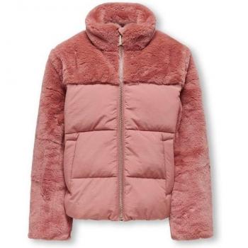 Steppjacke für Mädchen – KOGWANJA FUR PUFFER MIX COAT OTW, Altrosa (Web), Größe 128, Teddyfell‑Modell