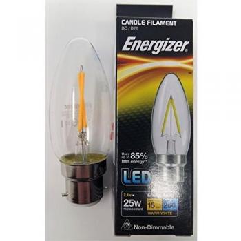 Energizer Dimmable LED Candle Filament Bulb Warm White 250 lm BC B22 Push in Pack of Two