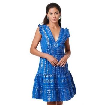 Metallic Cap Sleeve Short Skater Dress – Izabel London, Blue, 10
