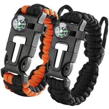 IRainy Outdoor Survival Bracelet Set – Flint Fire Starter, Compass, Scraper, Whistle