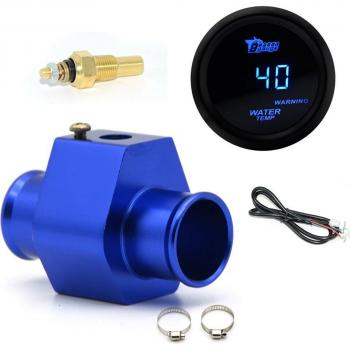 Wassertemperaturmesser für Fahrzeuge – 52 mm, digitales LED-Blau, 40–150 °C, inklusive 1/8 NPT‑Adapter