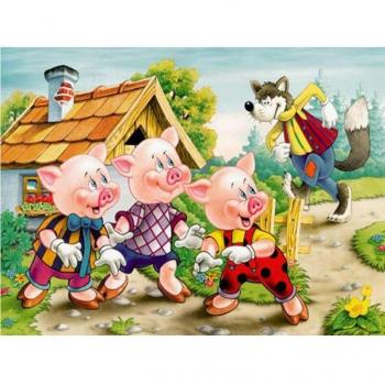 Handgefertigte 5D Diamanten-Mosaikkunst: Schwein und Wolf (20 x 30 cm)