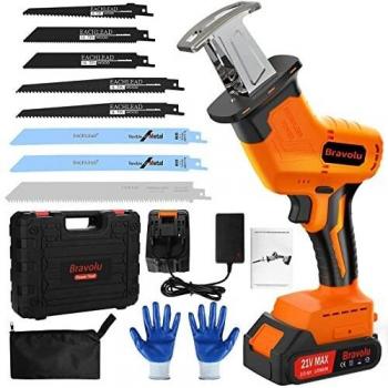 Bravolu 21V Cordless Reciprocating Saw Kit – 8 Blades & 2.0AH Battery