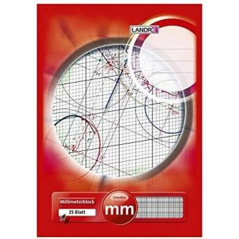 Bloc de papier millimétré DIN A4, 25 feuilles, 80 g, ligne rouge