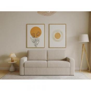 Canapé 4 places convertible express en velours côtelé beige