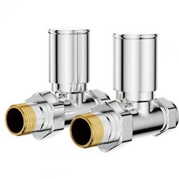 Chrome Round Straight Radiator Valves | Metal | 75.6mm x 70.8mm x 32mm