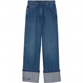 Blue High-Rise Wide-Leg Flared Jeans by Gucci for Women