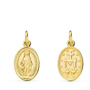 Medalla Virgen Milagrosa Oro 18k ovalada 14 mm