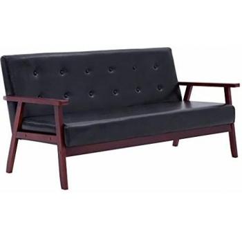 3-Seater Sofa in Black Faux Leather