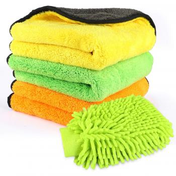 Gifort Auto Reinigungstuch, 840gsm Mikrofasertücher und Korallenhandschuh (4 Stück)