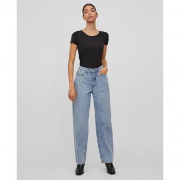 Vila -Jeans in dunkelblauer Waschung mit hohem Bund und weitem Bein 40 female