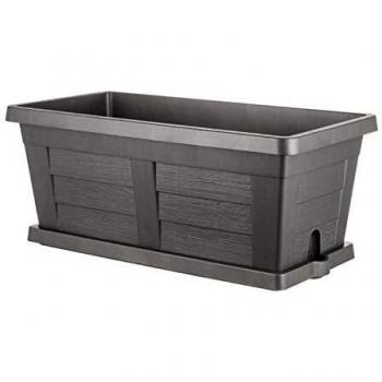Vaso effetto legno antracite rettangolare con sottovaso 100x44x40h