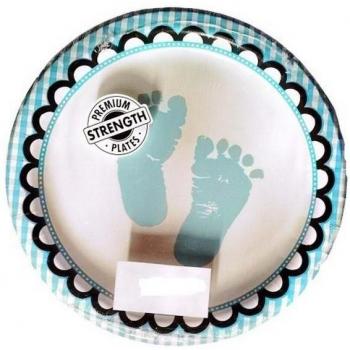 Fußabdruck Design Babyparty Teller (Packung mit 8) schwarz/blau