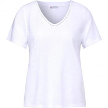 Street One Damen T-Shirt in Leinenoptik Weiß