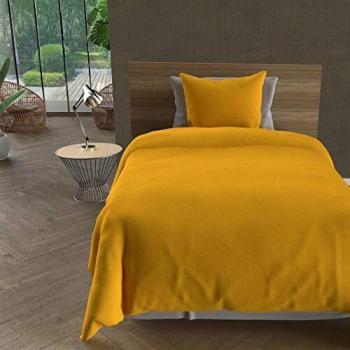 Ensemble de linge de lit en microfibre lavée 140x200 cm bohème moutarde, par Intemporel Bohème