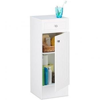 Mobile Bagno con Cassetto e Anta, Design a Lamella, MDF, 80 x 30,5 x 30,5 cm, Bianco