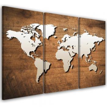 Three-Panel Vintage World Map Canvas