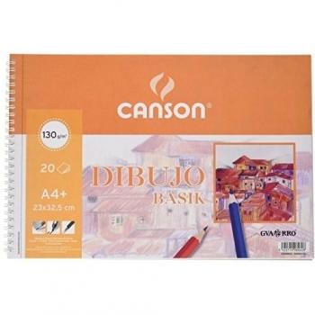 Canson Dibujo Basik Liso, Álbum Espiral Microperforado, A4+ (23 x 32.5 cm) 20 Hojas 130 g, Color Blanco