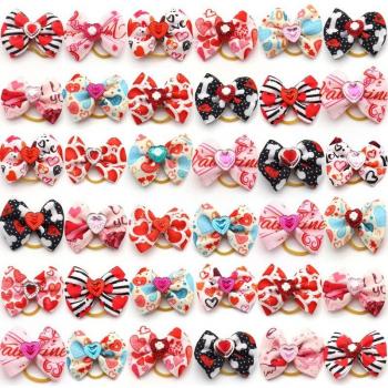 Valentine's Day Dog Hair Bows & Rubber Bands Set