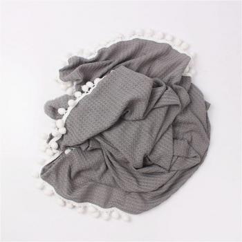 Infant Photography Prop Blanket with Knit Pom Poms