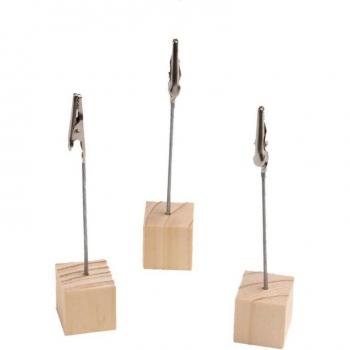 Juego de 50 portatarjetas de 11 cm, incluye pinza de cocodrilo y soporte en forma de cubo de madera