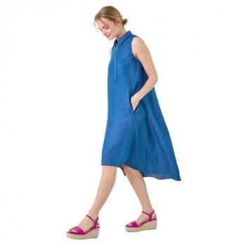 Roman Originals Women's Blue Denim Midi Dress with Zip Detail and Dipped Hem