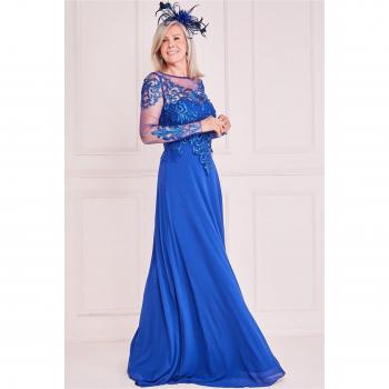 Goddiva Royal Blue Mesh & Lace Maxi Gown