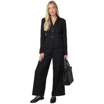 Wallis Women's Black Petite Pleat Front Button Trouser – 12